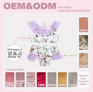 Trajes de Baño de Dos Piezas con Cuello de Volantes para Niñas, Personalizados, MOQ Bajo de 15 Piezas, OEM/ODM, 2-12 Años, Estampado Floral de Arcoíris - Product Image 2