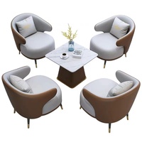 Ensemble Canapé Sectionnel en Cuir Simple et Table Basse de Style Nordique pour Bureau, Réception, Salon, Loisirs, Balcon et Bureau Commercial