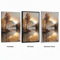 Peinture à l'huile texturée 3D à l'impasto, paysage abstrait moderne de montagne et d'eau, appliquée à la main, cadre métallique noir, toile, nouvelle œuvre d'art murale