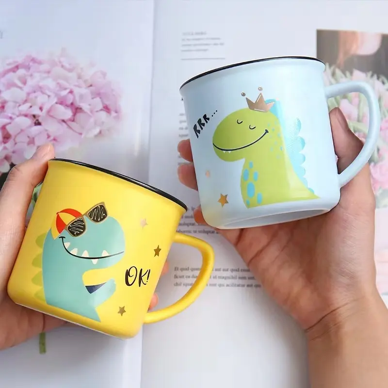 Caneca de dinossauro personalizada, caneca de café esmalte de cerâmica com logo personalizado