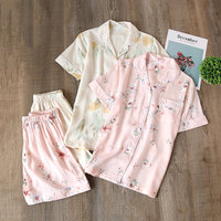 Setelan piyama Satin Rayon musim panas wanita celana pendek lengan pendek bahan Modal kardigan sutra katun keren kerah ODM perlengkapan pakaian santai