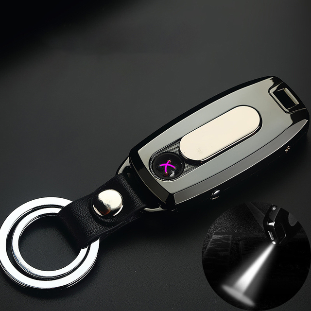 Keychain Rechargeable Dual Arc Lighter Portable Windproof Usb Cigarette Lighter Gift Box