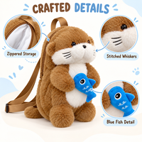 Sac à dos en peluche personnalisé en forme de loutre avec poche zippée, motif poisson bleu, bretelles réglables, OEM ODM, pour boutiques de cadeaux, fournisseur en gros