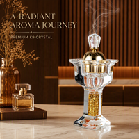Brûleur d'encens en cristal K9 avec feuille d'or, couvercle creux en forme de lune, diffuseur d'aromathérapie à facettes, centre de table zen de luxe pour la décoration intérieure