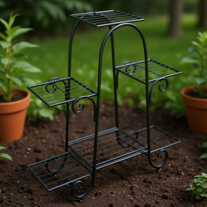 Soporte para Plantas de 6 Niveles con Patas Ajustables, Estante para Macetas de Metal Negro para Uso en Jardín - Product Image 2