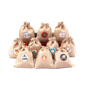 Natural Promoción de <span class=keywords><strong>yute</strong></span> <span class=keywords><strong>Lino</strong></span> Navidad Candy Mini personalizado bolsas de regalo de impresión - Product Image 2