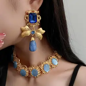 2023 new arrivals fashion jewelry middle-aged diamond square bow drop earrings niche unique design earrings 2022 trend set of ea
