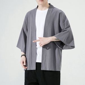 HANO uomini camicie Kimono giapponesi Casual a punto aperto leggero alla moda Yukata Cardigan nero manica 3/4 Outwear vacanze estive - Product Image 2