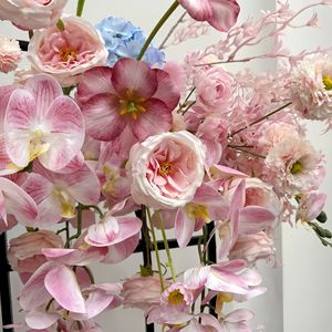 Ensemble de fleurs artificielles roses et violettes pour mariage, décoration murale, rangée de fleurs en soie pour table, toile de fond florale - Product Image 3