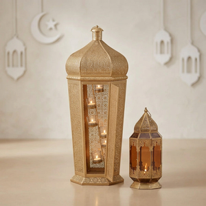 Wholesale <b>Large</b> Gold Metal Moroccan <b>Candle</b> <b>Lantern</b> for Ramadan Home and Events Decorations - Product Image 1
