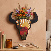 Décoration murale en bois effet 3D Crâne de taureau western, paysage désertique superposé, style vintage, pour la maison, les cafés, les restaurants et les bars