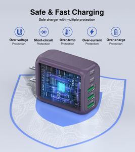 Chargeur mural multifonctionnel pour téléphone portable HNT GaN 60W violet certifié FCC PSE US/JP, 5 ports USB-C, charge très rapide - Product Image 3