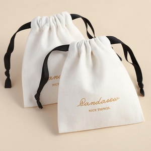 PandaSew Custom Logo <b>White</b> Luxury Twill Cotton Jewelry Packaging <b>Bag</b> <b>Small</b> Gift Jewelry Pouch - Product Image 1
