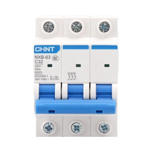 เบรกเกอร์วงจรขนาดเล็ก Chint <span class=keywords><strong>NXB</strong></span>-<span class=keywords><strong>63</strong></span> 3P <span class=keywords><strong>C32</strong></span> พร้อมสวิตช์อากาศ กระแสไฟฟ้า 32A ประเภท MCB และ RCBO - Product Image 1