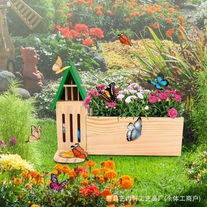 Mangeoire extérieure en bois pour papillons, habitat de jardin en bois massif, décoration de jardin, boîte de reproduction en bois massif pour insectes et papillons - Product Image 2