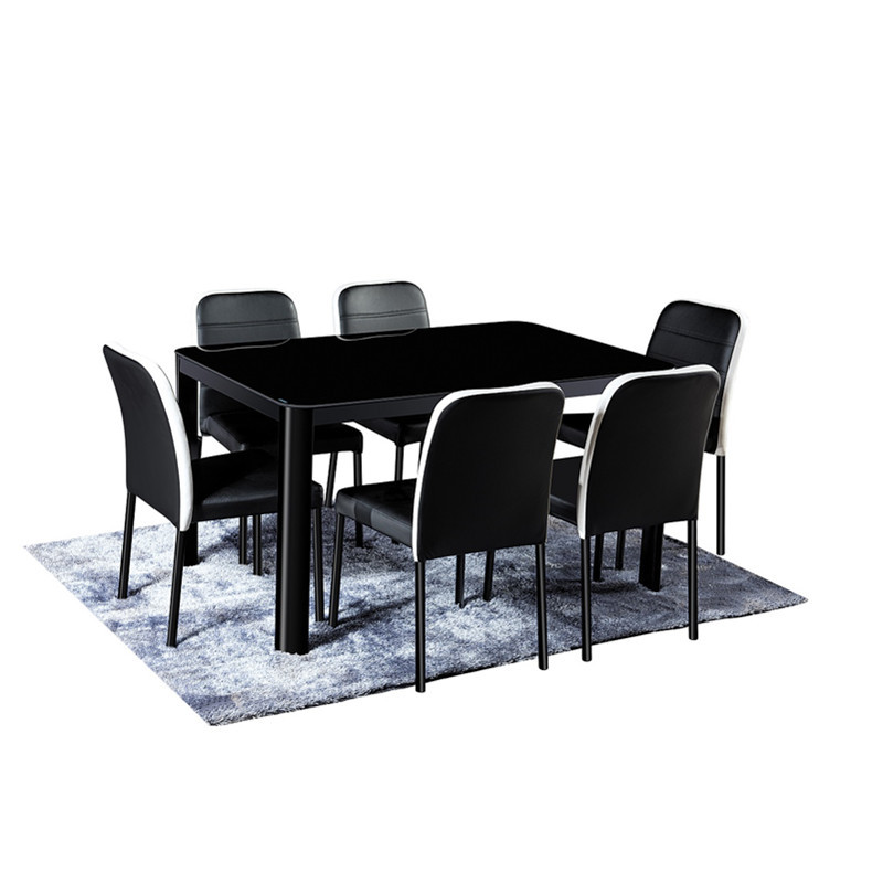 Free Sample High Quality Glass Top Banquet Dining Table and Chairs Set Modern Black 6 Seats Solid for Dining Room Set