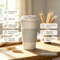 Vente en gros de tasses à café de voyage réutilisables en fibre de blé de 15 oz avec couvercle, qualité alimentaire, sans BPA, résistantes à la chaleur, tasses écologiques pour cadeaux promotionnels