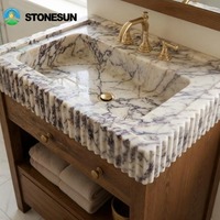 Vasque autoportante en marbre Calacatta Viola fabriquée sur mesure par StoneSun avec meuble en bois, plan de toilette en pierre naturelle pour salle de bain