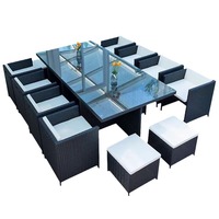 Ensemble table et chaises d'extérieur en bambou avec coussins, design moderne et simple, imperméable/protecteur solaire pour jardin et cour