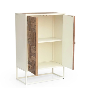 Gabinete de Madera Maciza con Estructura de Acero Suave, Acabado en Madera Natural, Recubrimiento Metálico Blanco, Gabinete de Almacenamiento para Sala de Estar 5+ - Product Image 3