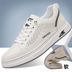 Shwegfnxcb Baskets d'été respirantes à plateforme pour hommes, chaussures décontractées blanches à bout rond, semelle souple et légère - Product Image 1