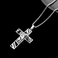Nouveau Collier en Corde Unisexe avec Pendentif Croix Creuse en Acier Inoxydable, Accessoires de Personnalité Hip-hop de Niche, Vente en Gros Transfrontalière