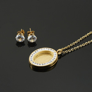 Madonna Necklace Earrings Set 18K Gold Plated Stainless Steel Zircon Pendant Clavicle Chain Everyday Wear Jewelry Set - Product Image 3