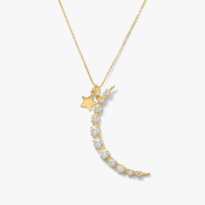 Collar con Colgante de Luna y Estrella en Plata de Ley 925 Chapada en Oro - Joyería con Cadena y Dijes de Circonio - Product Image 1