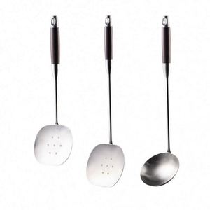 Accessoires de cuisine, spatule, cuillère à soupe, manche en bois, ensemble d'ustensiles de cuisine, outils de cuisine, acier inoxydable, métal, bois - Product Image 1