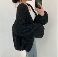 Cardigan ample en tricot pour femme, manches longues lanternes, ouvert sur le devant, collection automne-hiver