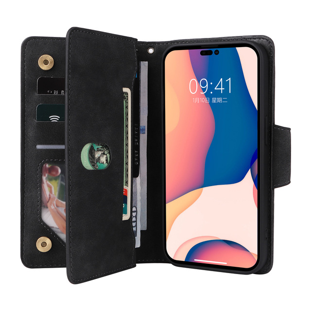 Customized Solid Color PU Leather TPU Wallet Phone Case for iPhone 15 Pro Max