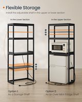 Étagère de rangement de cuisine noire avec prises électriques, quatre niveaux réglables, pour table de bar à café, mini-réfrigérateur, four à micro-ondes