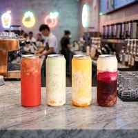 Bouteilles de thé au lait en PET transparent de qualité alimentaire, cylindriques, avec couvercle à languette rouge, pour boissons, jus, pots scellés, vente en gros