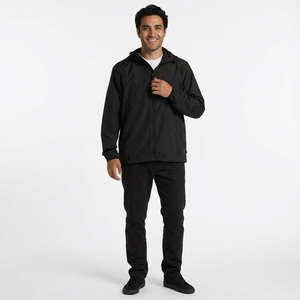 Veste coupe-vent à capuche de course à pied d'hiver pour hommes avec fermeture à glissière avant à col montant et logo imprimé - Product Image 1
