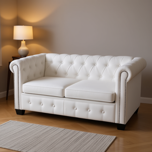 Divano Chesterfield a 2 Posti in Velluto Bianco per Soggiorno - Product Image 2