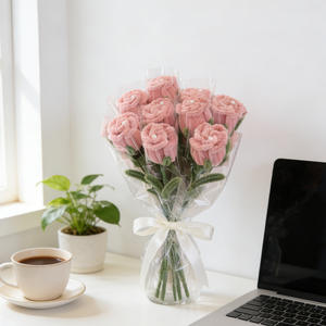 Ramo <span class=keywords><strong>de</strong></span> Rosas Artificiales Hecho a Mano con Acabado en Espiral para el Día <span class=keywords><strong>de</strong></span> <span class=keywords><strong>San</strong></span> Valentín, Regalo para Novia, en Bolsa <span class=keywords><strong>de</strong></span> Plástico - Product Image 3