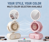 Ventilateur de table portable rechargeable 4000 mAh avec miroir LED et tiroir de rangement pour maquillage et beauté des jeunes filles