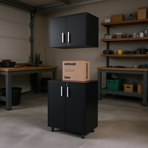 Ensemble de 2 armoires à outils de garage noires avec roulettes et système de verrouillage, design minimaliste pour le rangement en atelier - Product Image 2