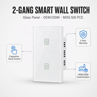 Interrupteur tactile intelligent WiFi Barep, interrupteur d'éclairage 2 voies avec contrôle par application Smart Life et fonction de minuterie, homologué cETLus, blanc