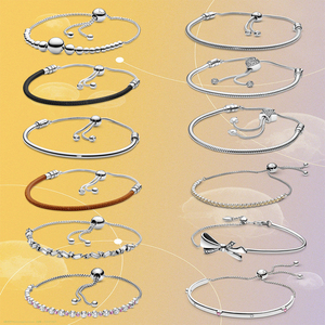 Bracelet coulissant en chaîne serpent S925 « Beaux Moments », idéal pour assortir avec les breloques et perles originales, bijoux pour femmes, cadeaux - Product Image 1