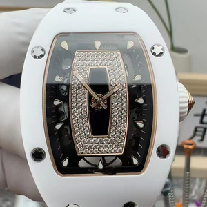 European Luxury Fashion <b>Watch</b> Full Diamond Case White Strap Power Reserve Water Resistant <b>Mechanical</b> Movement Water Resistant - Product Image 1