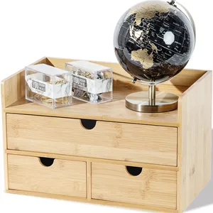 Boîte de rangement de bureau en bambou empilable de nouveau style avec 4 tiroirs pour la maison et les fournitures de bureau