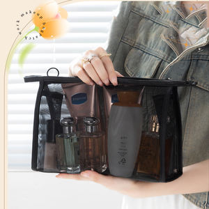 Tas kosmetik & kantung untuk perjalanan, tas kosmetik berritsleting nilon jaring hitam ringan ramah lingkungan cetak kustom untuk penyimpanan Rumah & Bisnis - Product Image 1