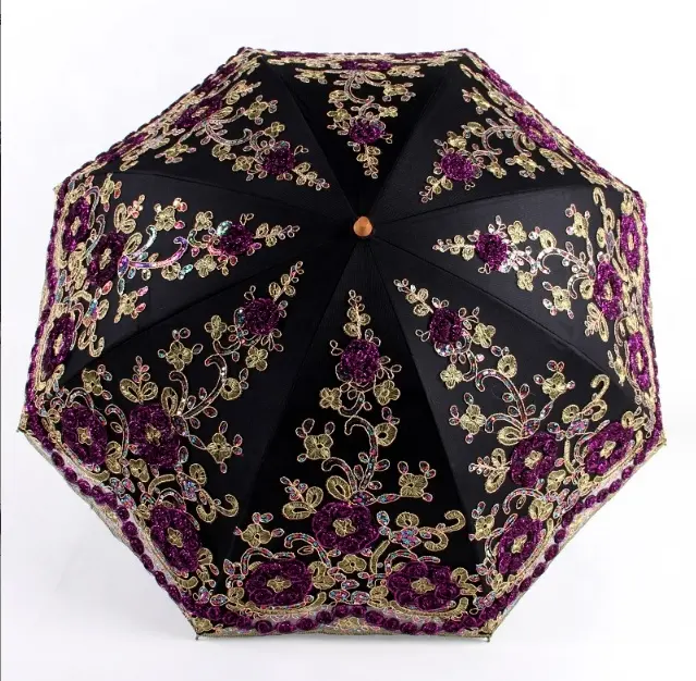 Amazon parapluie en dentelle vintage 3D fleur paillettes brodées parapluie dame fantaisie parapluie musulman