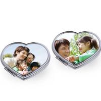 Offres Spéciales blancs Sublimation pliant argent miroir de poche bricolage photo imprimé métal forme de coeur miroir compact