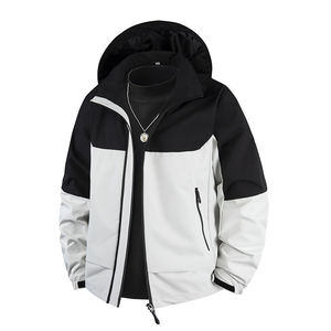 เสื้อแจ็คเก็ตกันลม สีเหลืองอ่อน ดำ ตัดสี มีฮู้ด ชุดทำงานฤดูหนาว - Product Image 2