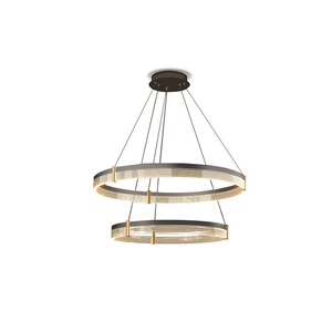 โคมไฟระย้าทรงวงกลมสีดำทองสามวง ดีไซน์หรูหราสำหรับร้านอาหาร ห้องนั่งเล่น โรงแรม; โคมไฟระย้าดีไซน์พิเศษสำหรับห้องรับรอง - Product Image 1