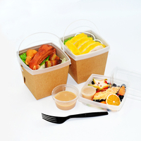 Boîte d'Emballage Alimentaire Jetable Écologique et Dégradable en Papier Kraft à Double Couche pour Salade, Sushi, Bento, Chewing-gum et Aliments pour Bébé avec Poignée