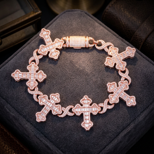 Bracelet en argent 925 plaqué or rose avec croix en moissanite taille brillant sertie griffe, chaîne à maillons religieuse pour femme, bijoux Hip Hop/Rock - Product Image 1