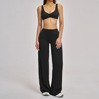 Ensemble de yoga deux pièces brossé pour femme, tenue athlétique à jambes larges pour activités de plein air, course à pied, gym, entraînement, style 4520